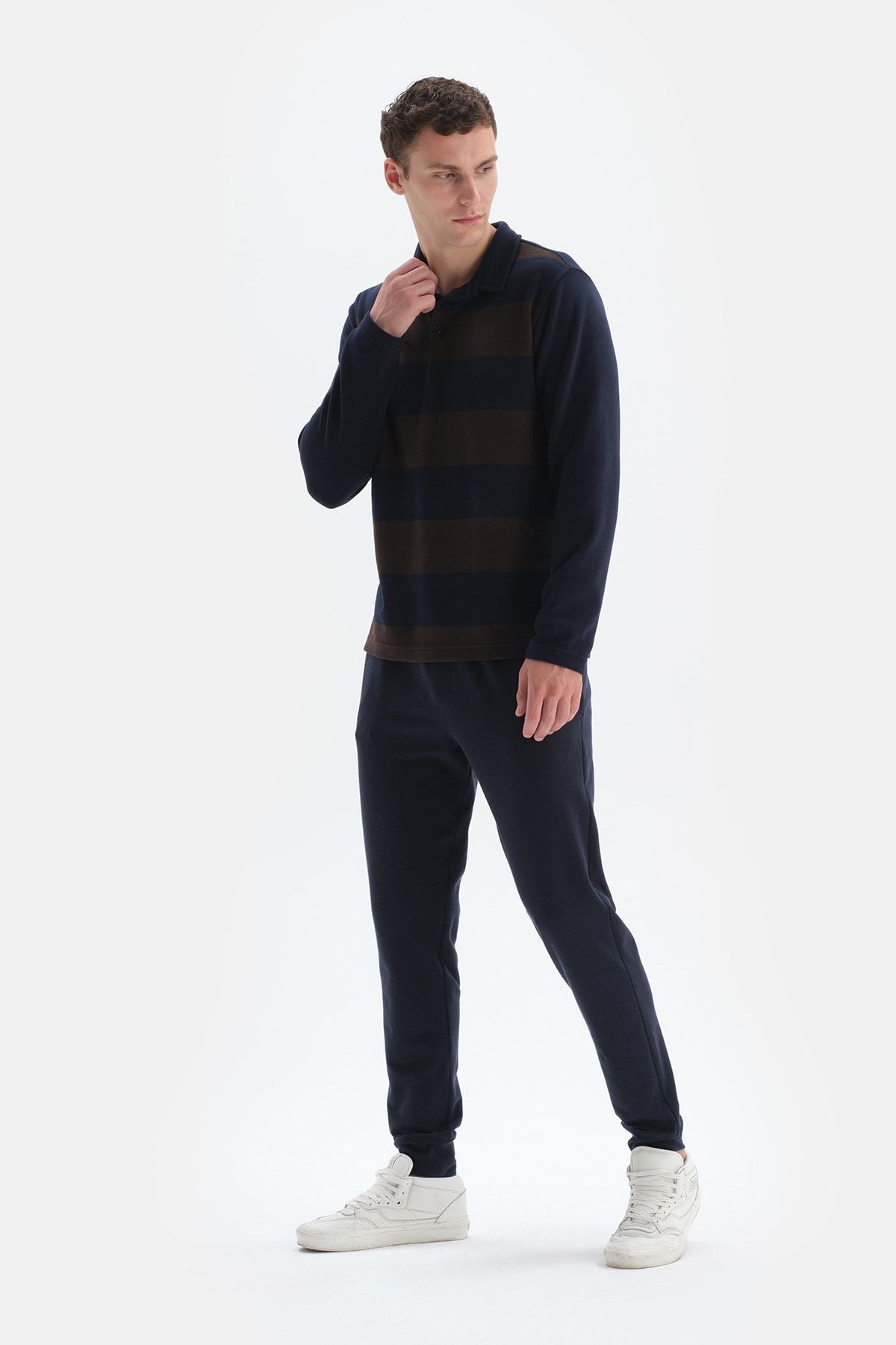 Black jumper blue trousers discount