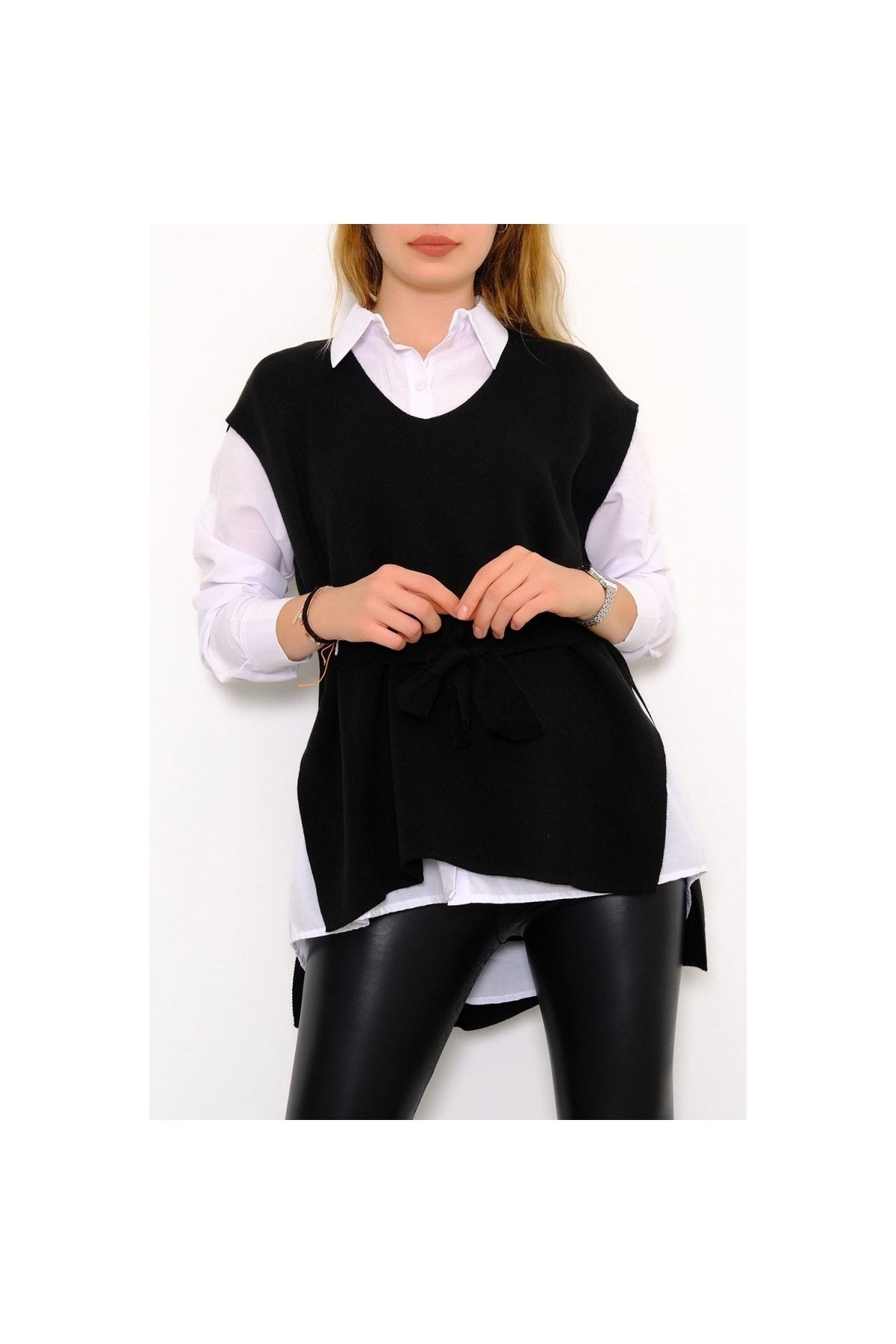 KobalBusiness Plus Size Sweater Vest Black Trendyol