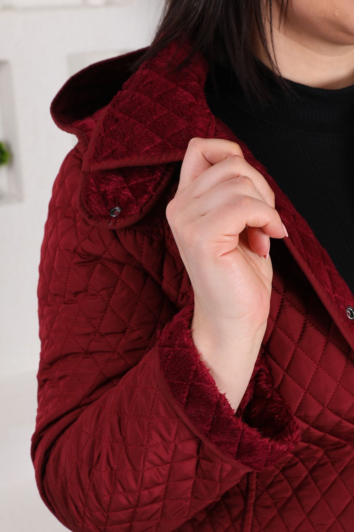 Burgundy quilted coat sales
