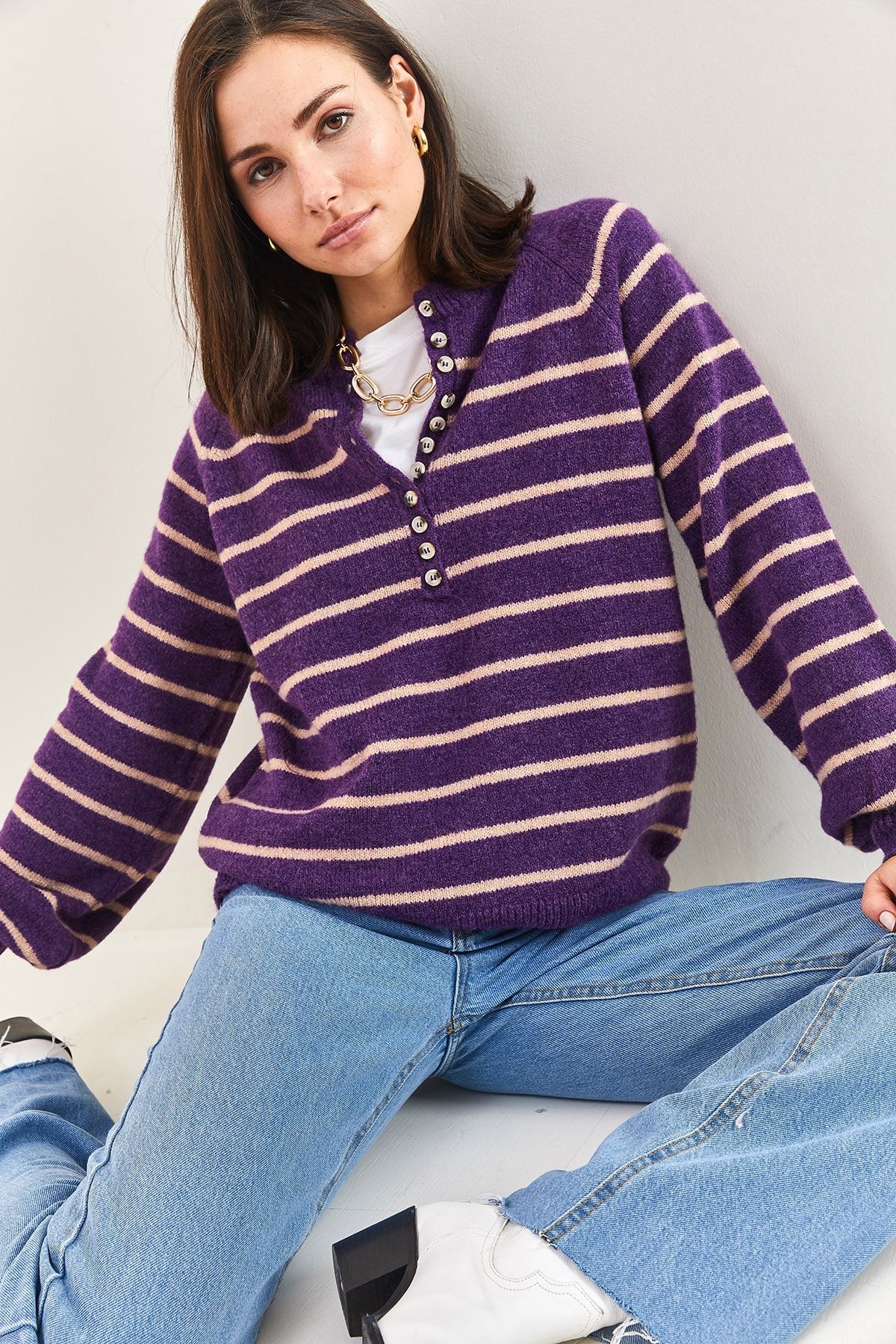 Purple striped turtleneck online