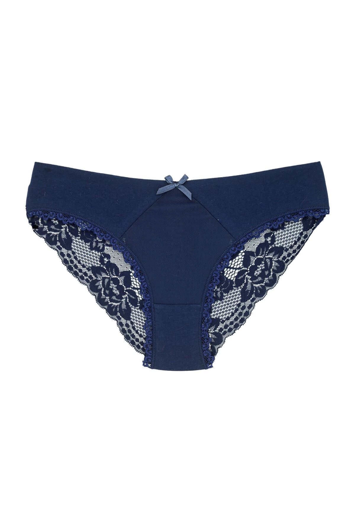 Zena Blue Lace Front Tulle Detail Women's Slip Women's Panties - Trendyol