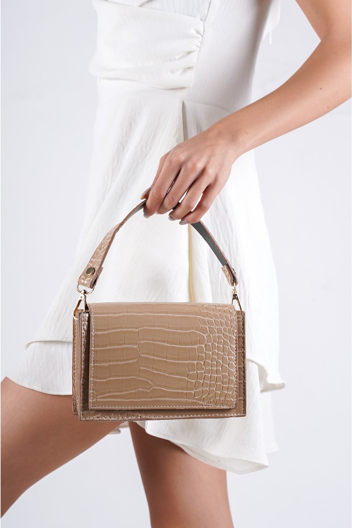 Duo buckle croc shop shoulder bag