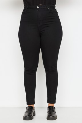 Solmayan Siyah Yüksek Bel Esnek Büyük Beden Skinny Jeans TBBAW23CJ00061 Image 8
