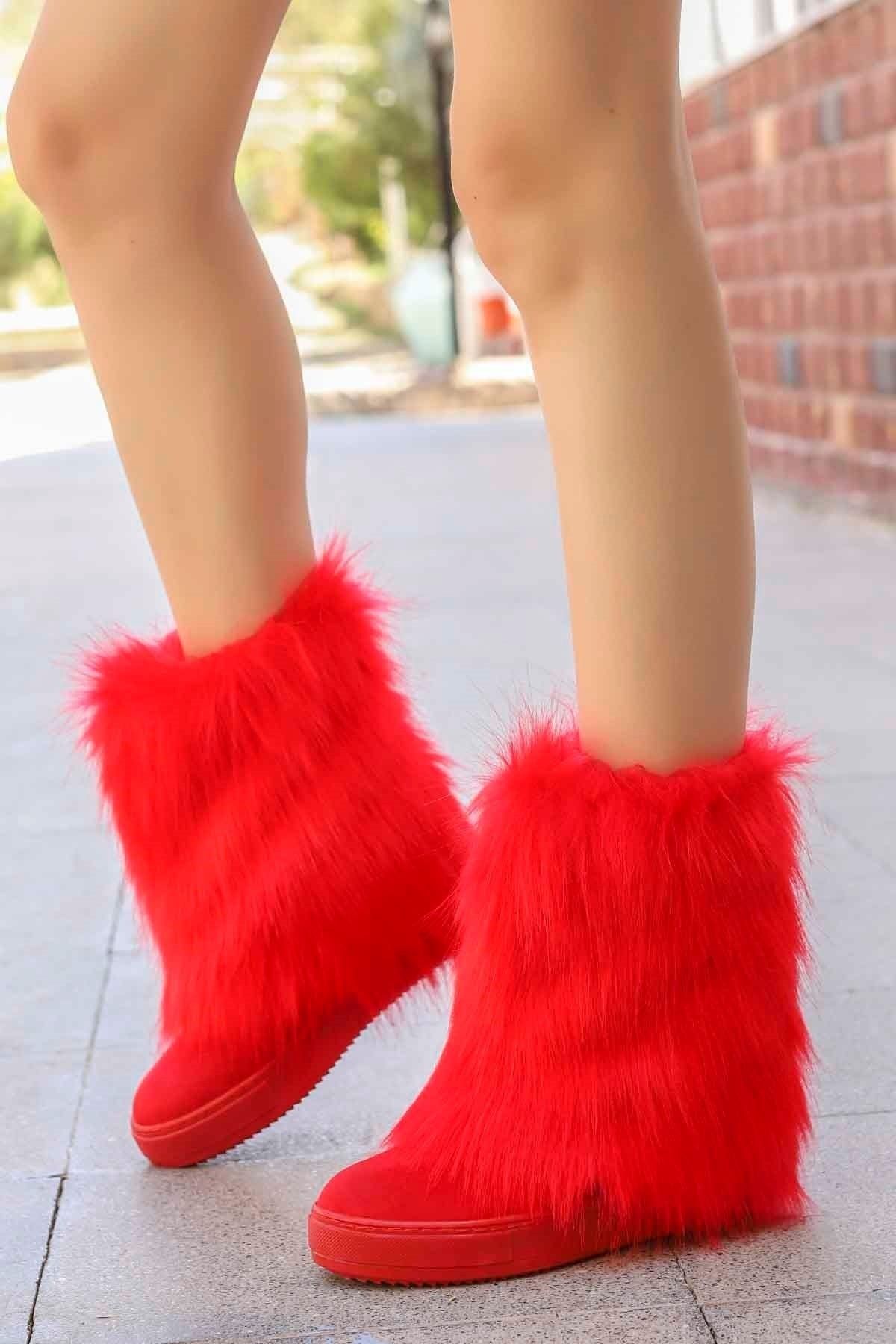 Red furry clearance boots