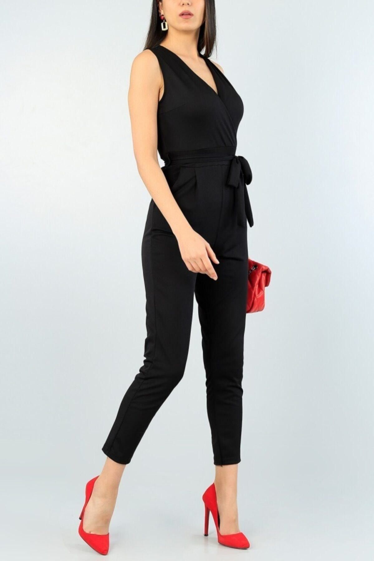 As Collection Women s Black Belted Pocket Jumpsuit 61100 Trendyol