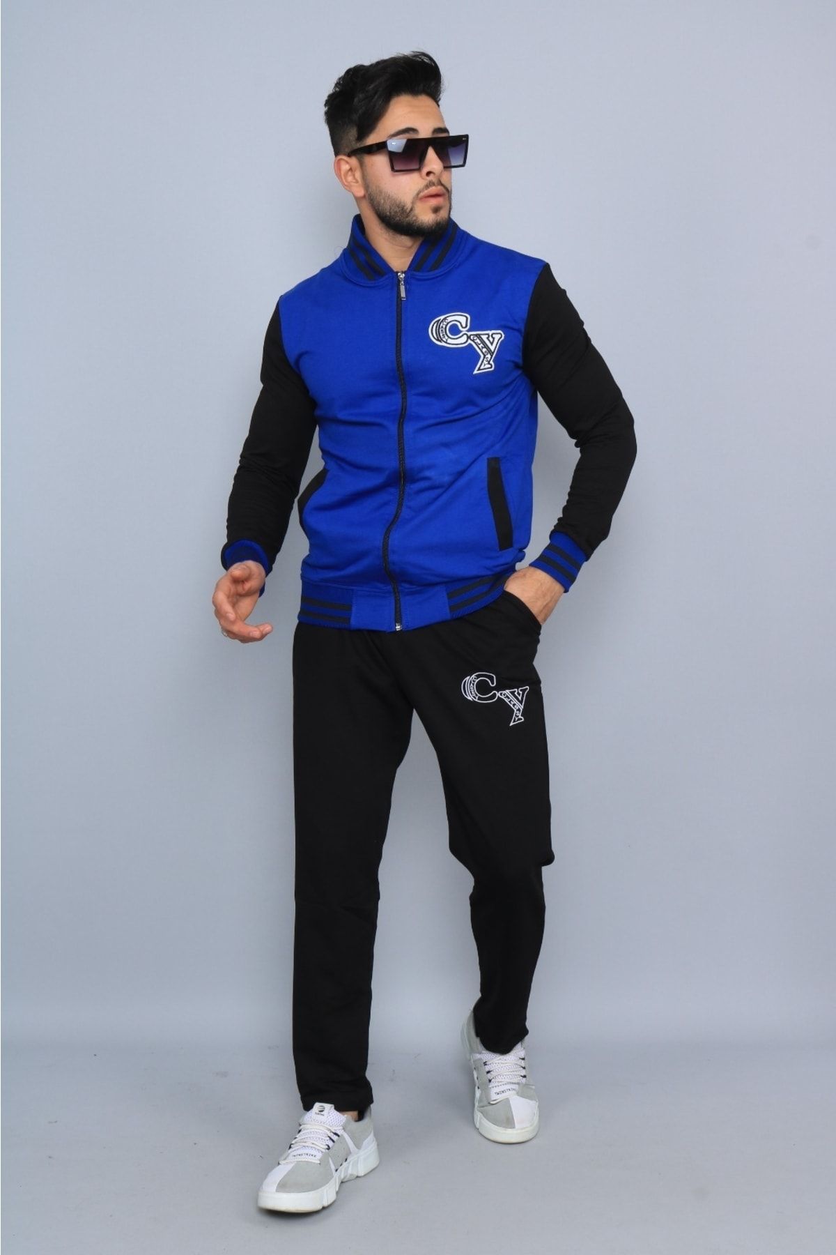 Blue and shop black sweatsuit