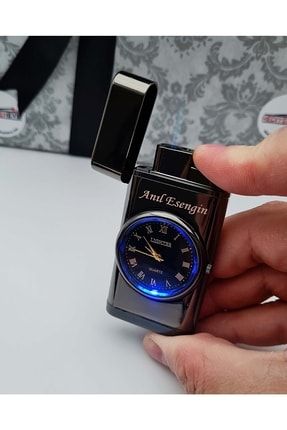 Kişiye Özel Isim Baskılı Özel Yapım Saatli Çakmak Turbo Işıklı Rüzgara Dayanıklı Çakmak Image 0
