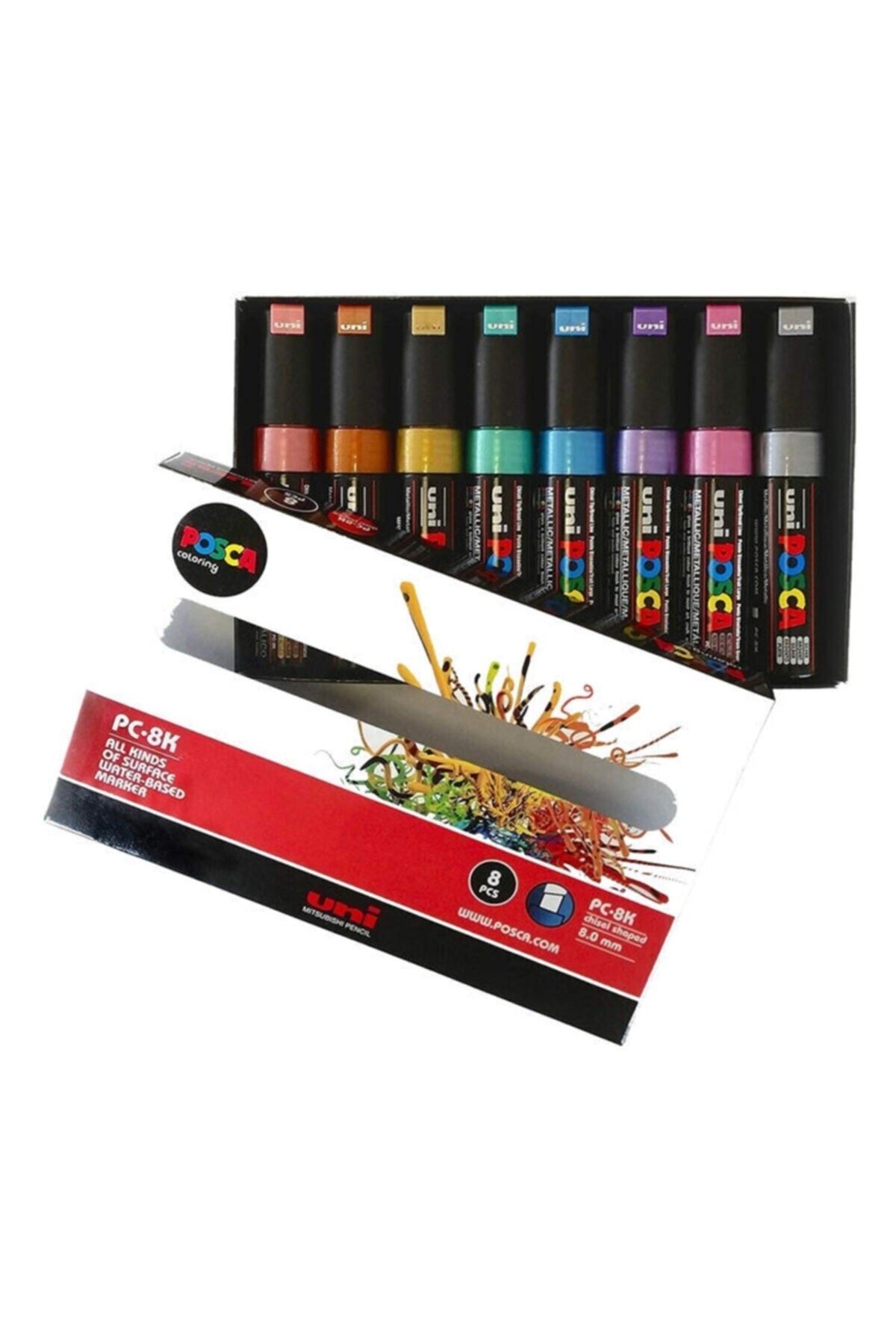 Uni Posca Pc-8k 8.0 Su Bazlı Boyama Markörü Seti Metalik Renkler 8 Renk