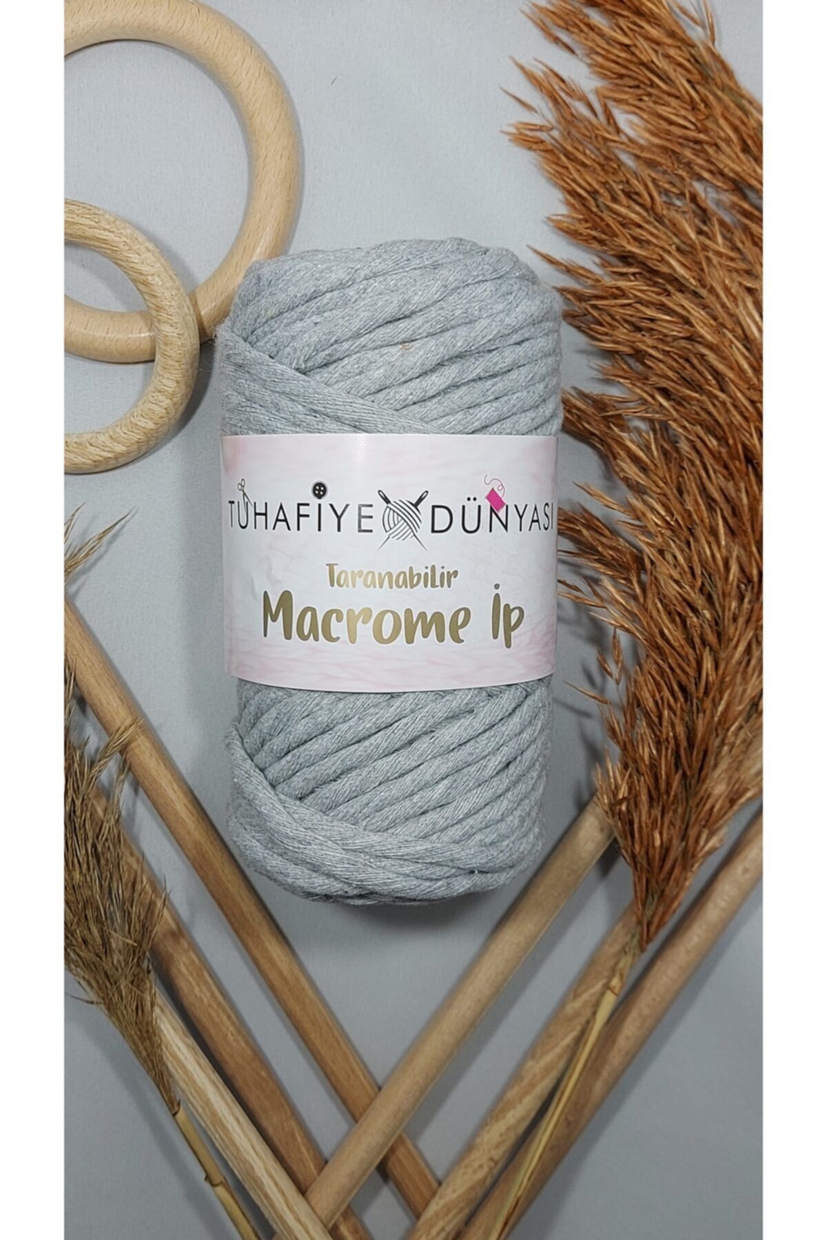 TUHAFİYE DUNYASI Taranabilir Makrome ipi 250GR Açık Gri