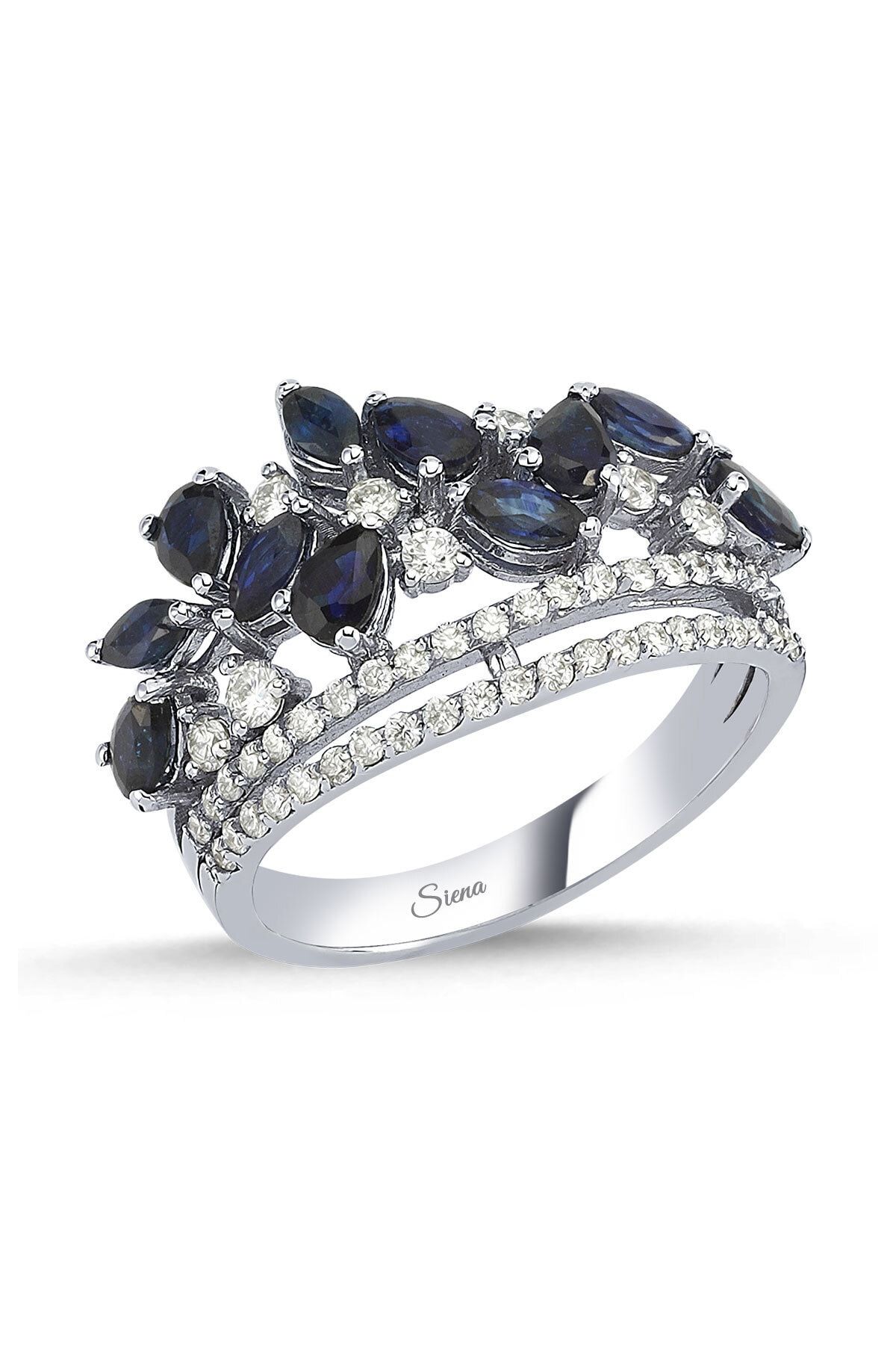 Siena Kadın Beyaz Altın Pırlanta Safir Fantezi Yüzük 0,52 ct 14 Ayar