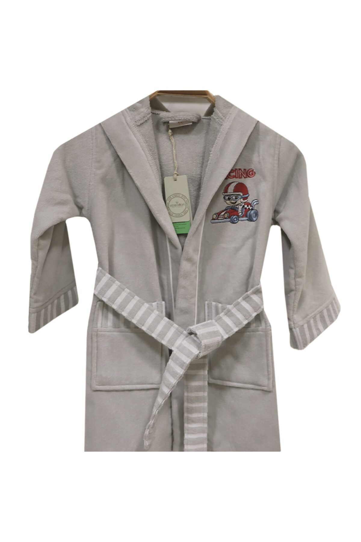 Ecocotton Erkek Çocuk Gri Racer Bornozu 3-4 Yaş