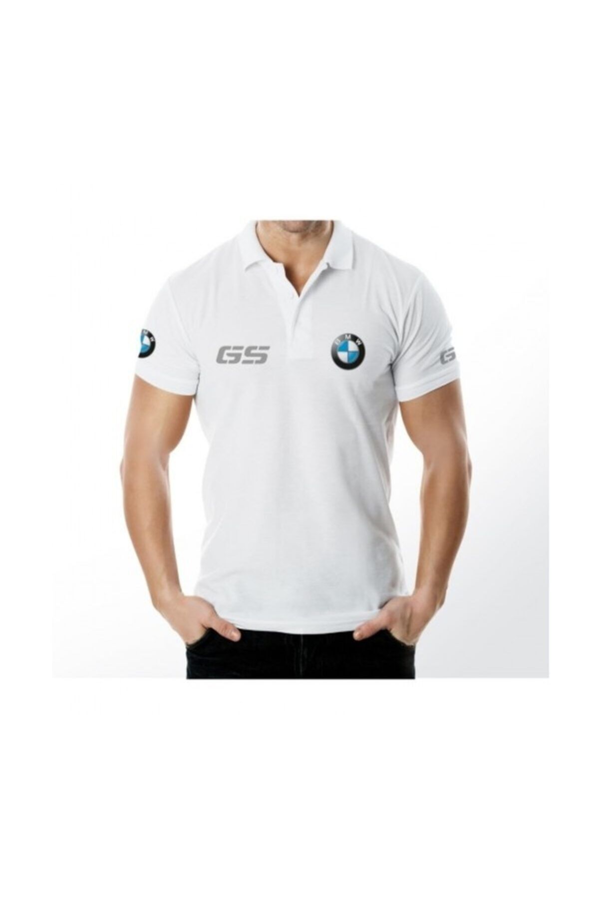 ZenBuy Erkek Beyaz  Bmw Gs Polo Yaka Kısa Kollu T-shirt