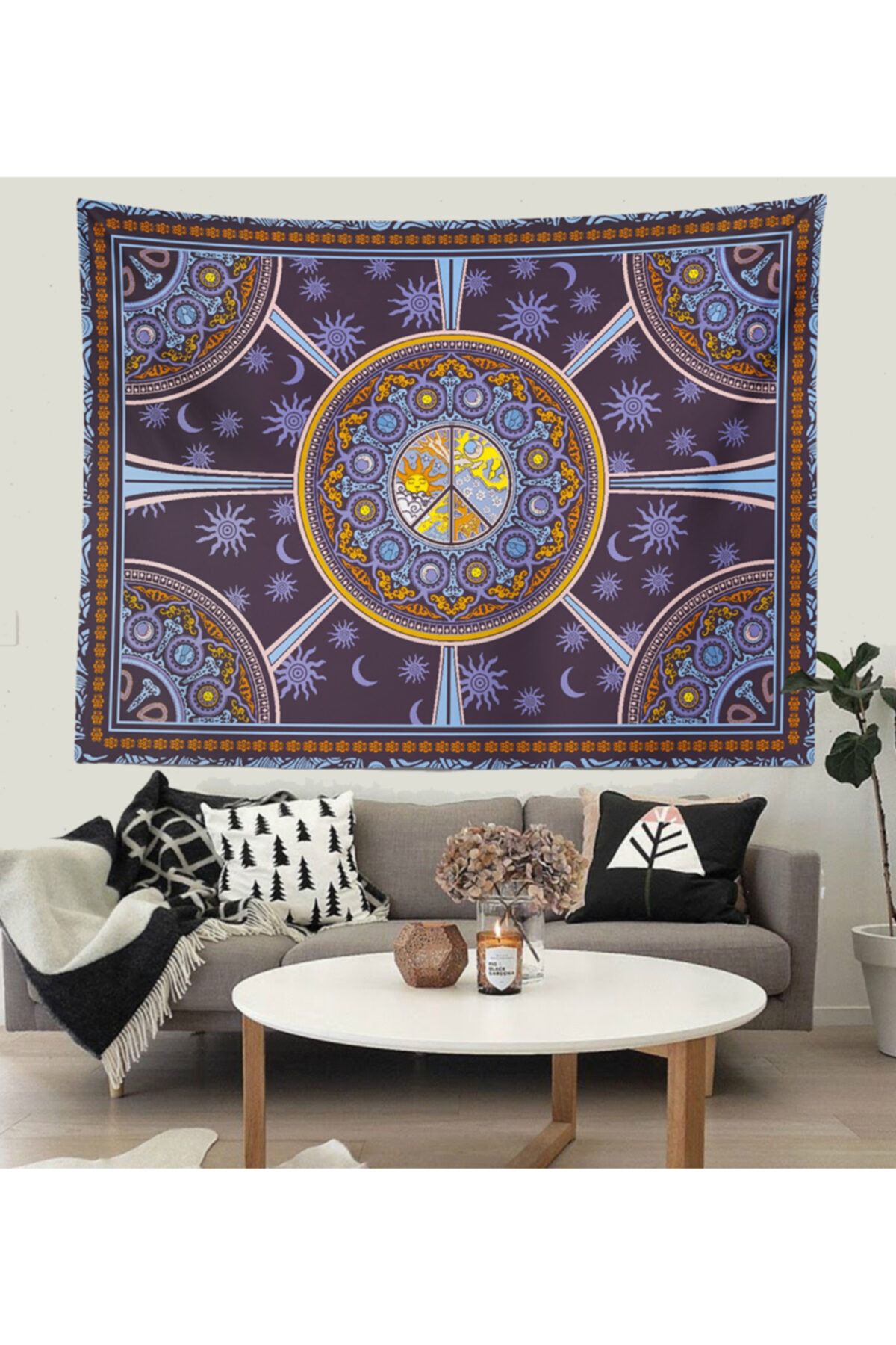 Kozmik Tapestry Peace Mandala Duvar Örtüsü
