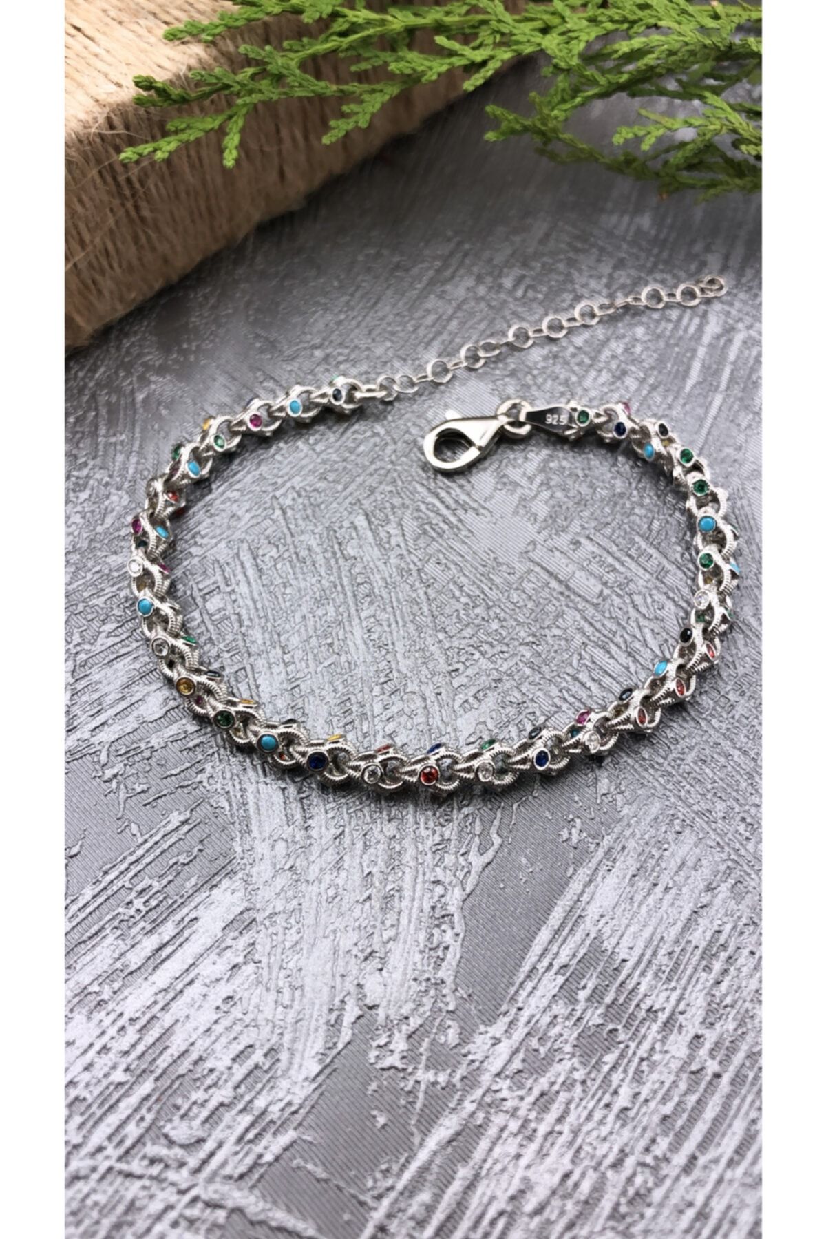 Joel Jewelry El Yapımı Zirkon Taşlı Örgülü Gümüş Bileklik