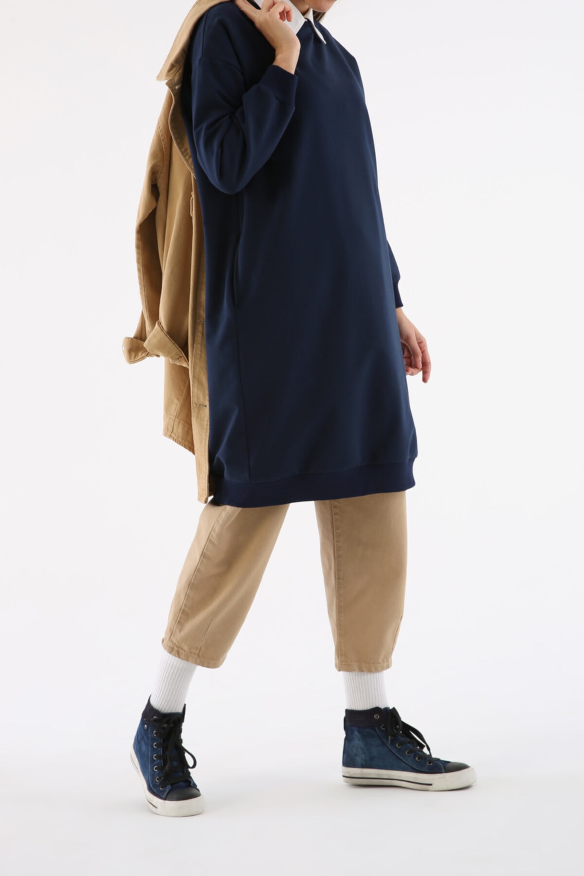 ALLDAY Indigo Büyük Beden Basic Pamuklu Sweat Tunik
