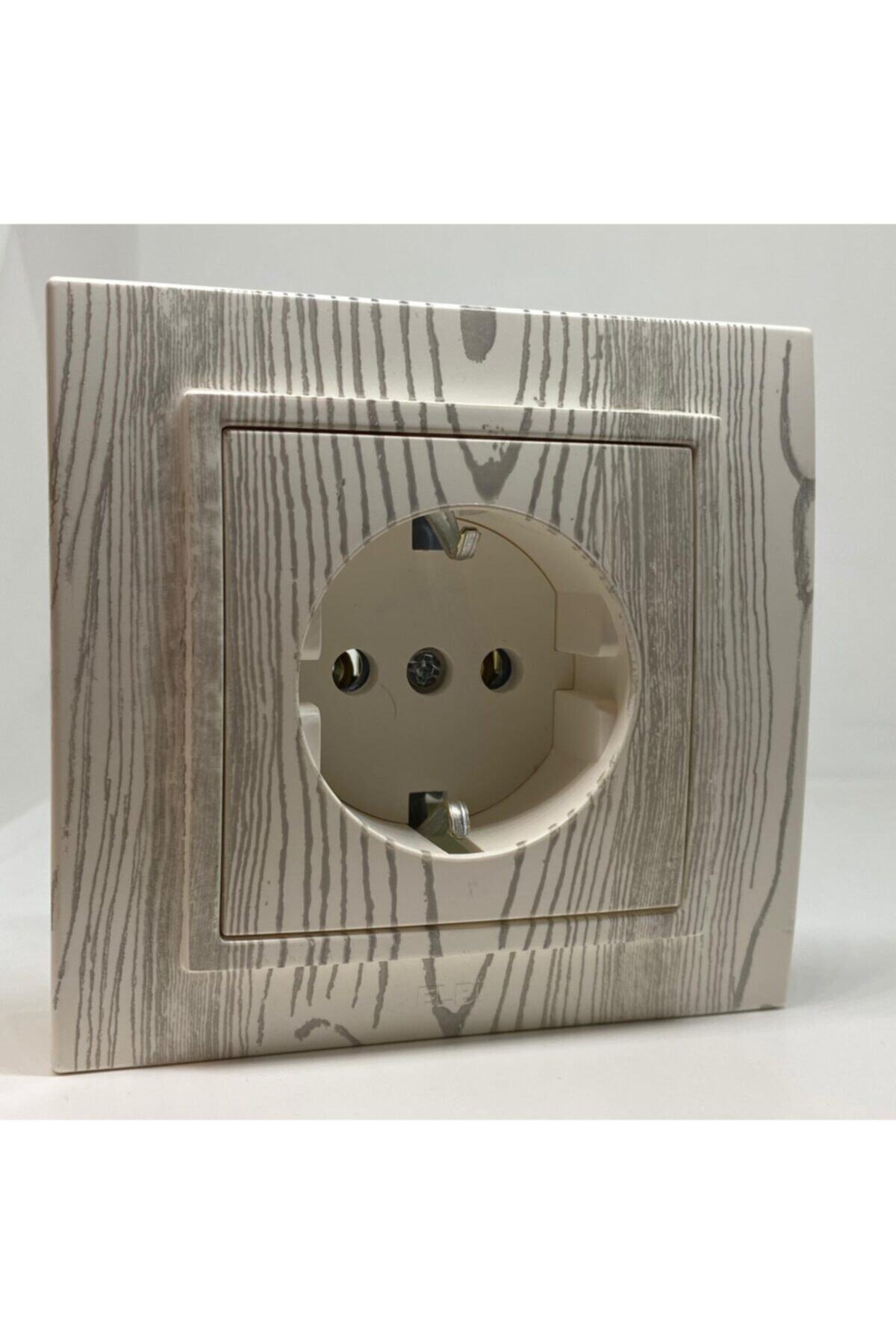 ELBİ Zena Topraklı Priz Anahtar Çerçeveli Beyaz Meşe Rengi