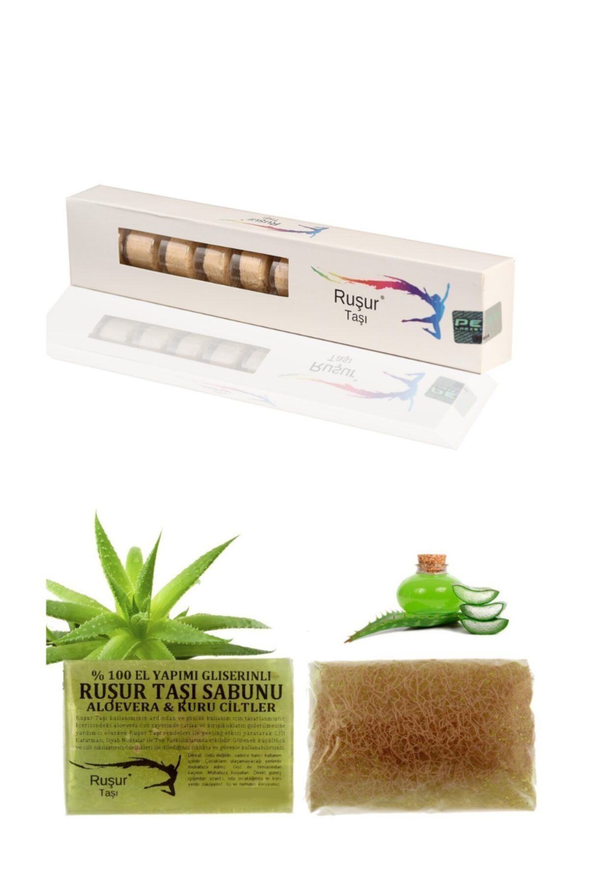 Ruşur Sefidab 1 Kutu Ruşur Taşı Ve Ruşur Taşı Sabunu Aloevera Özlü Lifli %100 El Yapımı