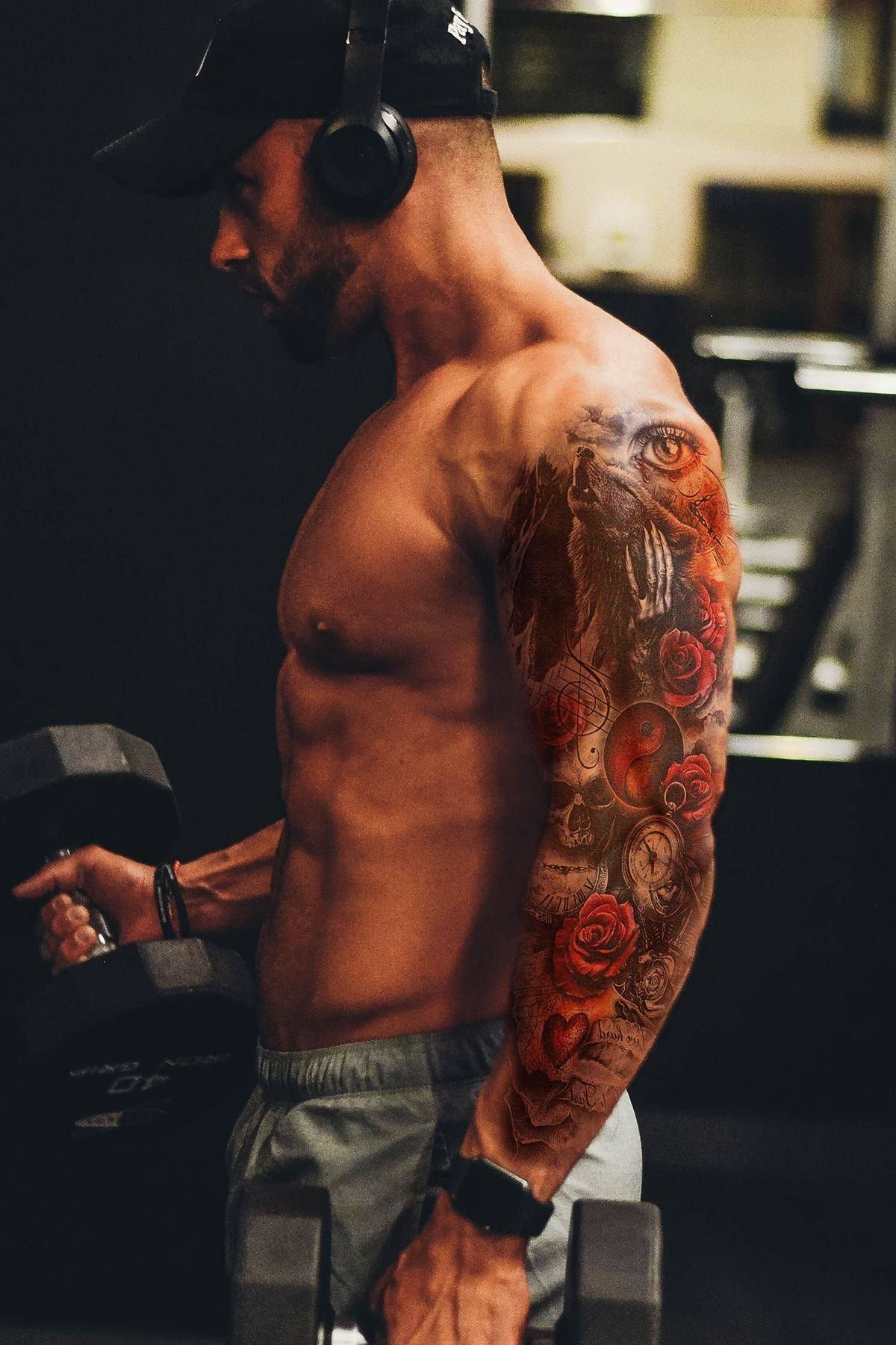 TAKIŞTIR Geçici Kurt Ve Gül Detaylı Kol Dövme Tattoo