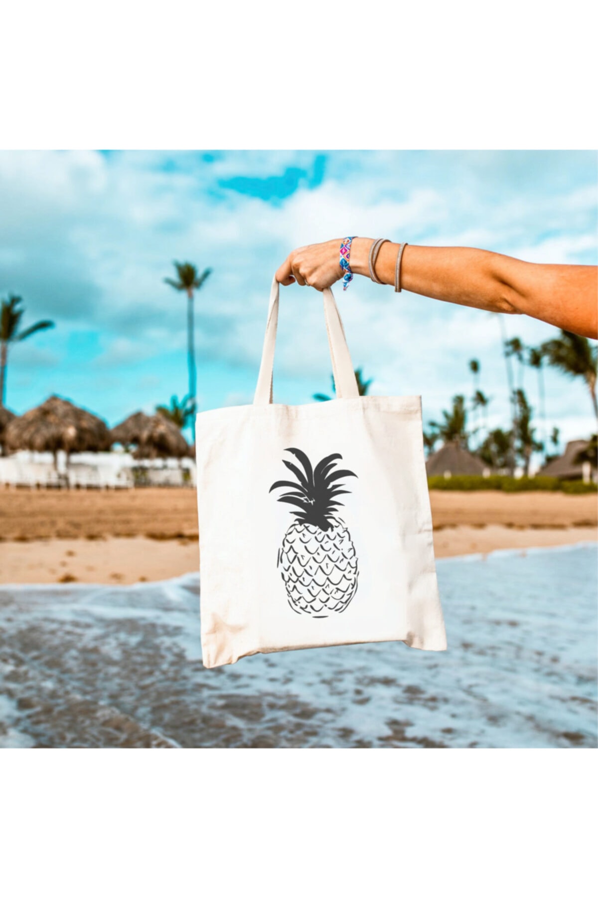 BEZDEN ÇANTA VE PROMOSYON Ananas Baskılı Omuz Çantası