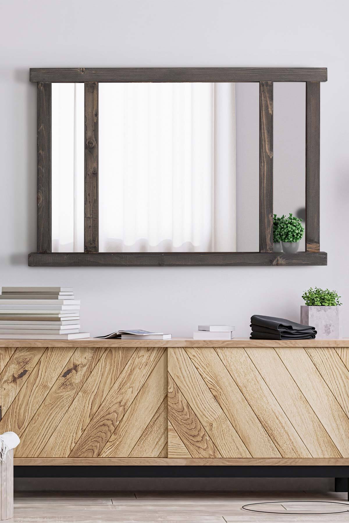 bluecape Doğal Ağaç 90x60cm Alaçatı Ceviz Salon Ofis Mutfak Çocuk Odası Duvar Konsol Boy Aynası