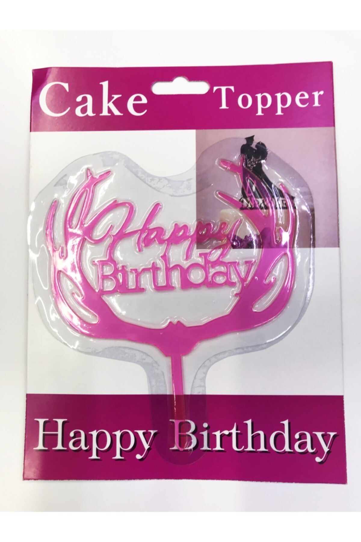 ekolpazar Happy Birthday Yazılı Pembe Dallı Pasta Çubuğu