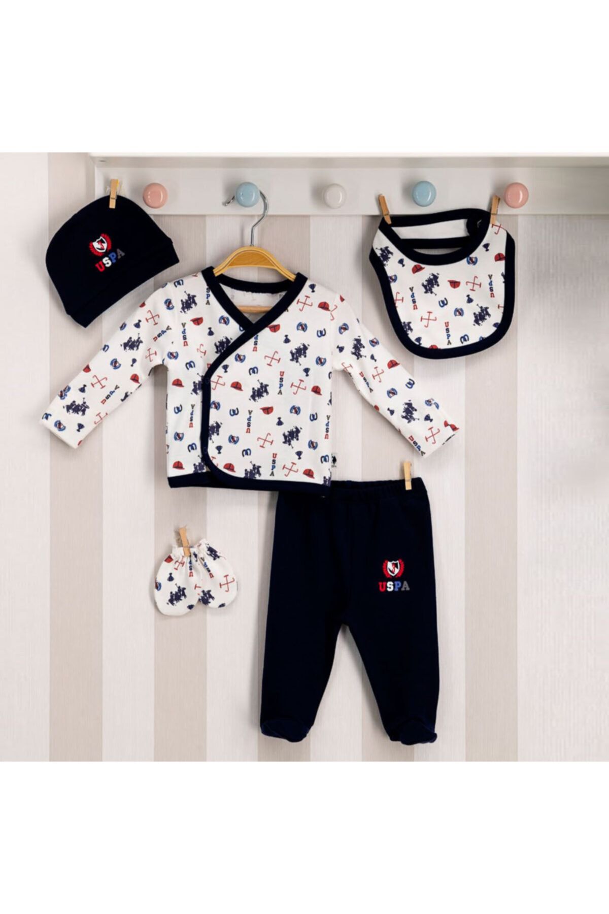 U.S. Polo Assn. Kids U.s Polo Assn. Bebek 5'li Zıbın Takımı Yenidoğan Usb108