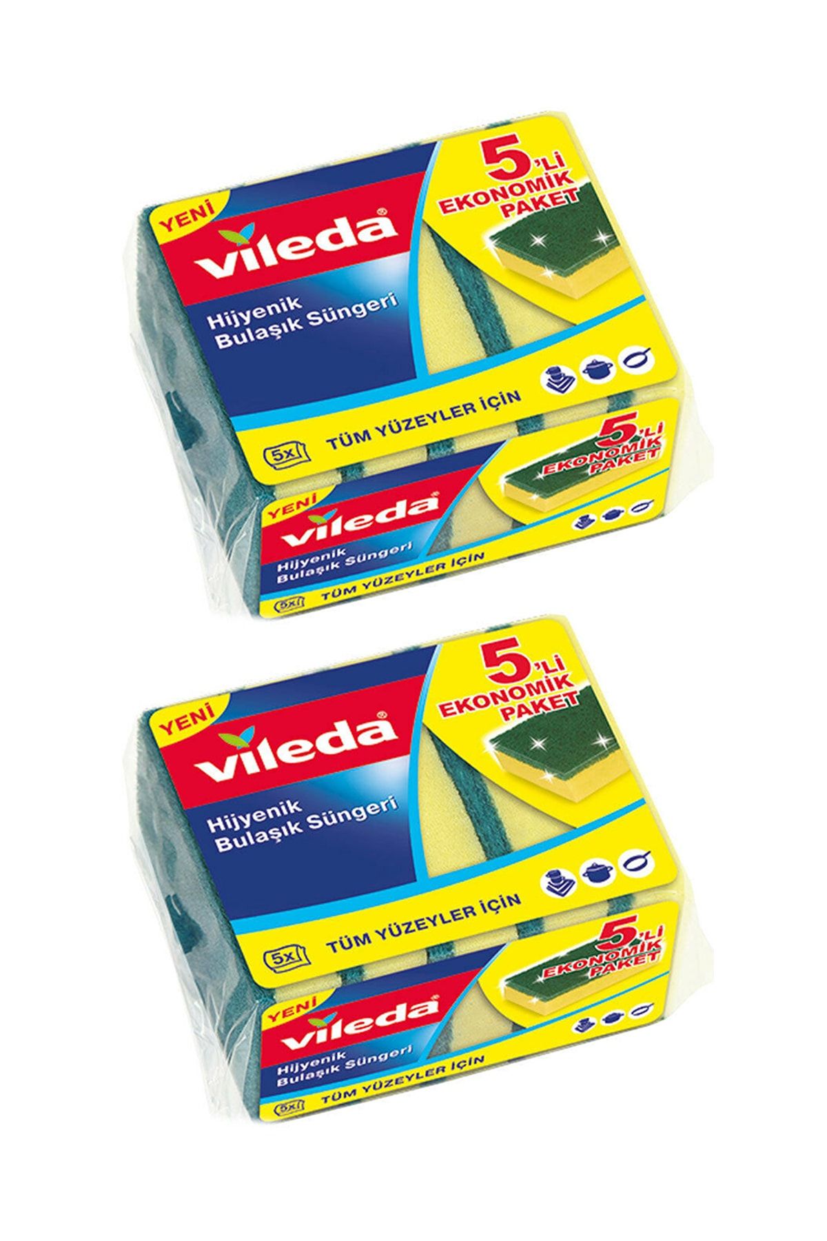 Vileda Yeşil Düz Sünger 5'li Ekonomik Paket X 2 Adet