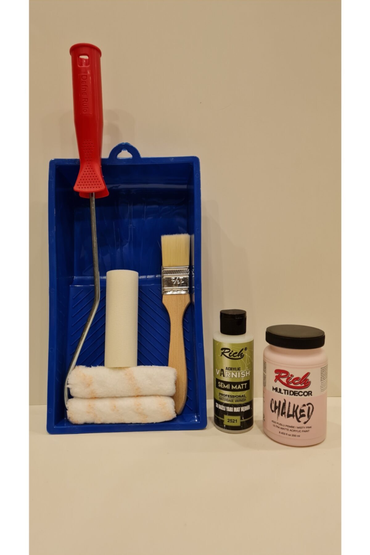 Rich Multi Decor Chalked Dolap Boyama Seti 250 Cc Puslu Pembe + ( 120 Cc Y.mat Vernik )