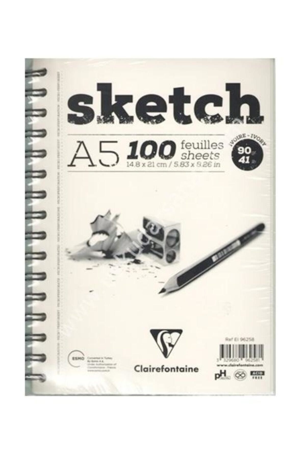 Clairefontaine A5 Yandan Spiralli 90 gr 100 Yaprak Ivory Sketch Eskiz Defteri