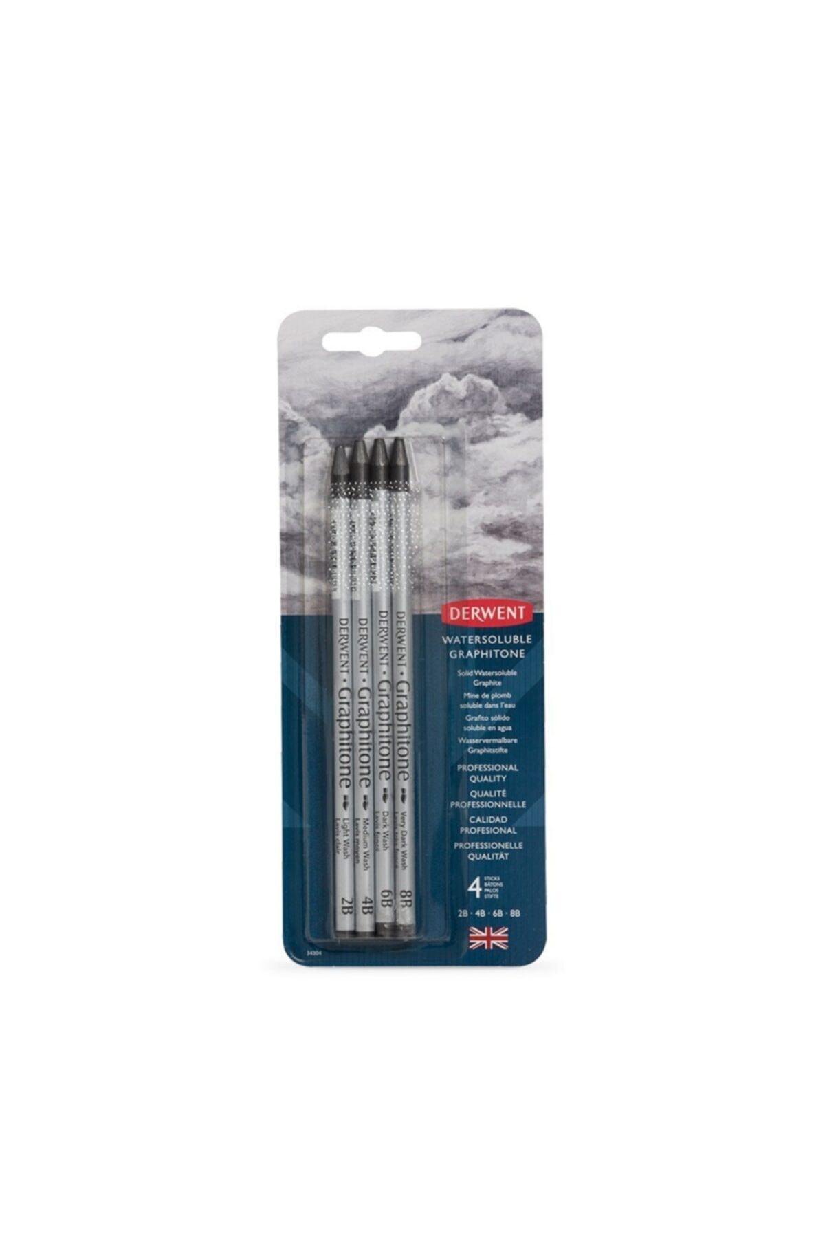 Derwent : Watersoluble Graphitone : Kuru-sulu Grafit Kalem Seti : 4' Lü Blister