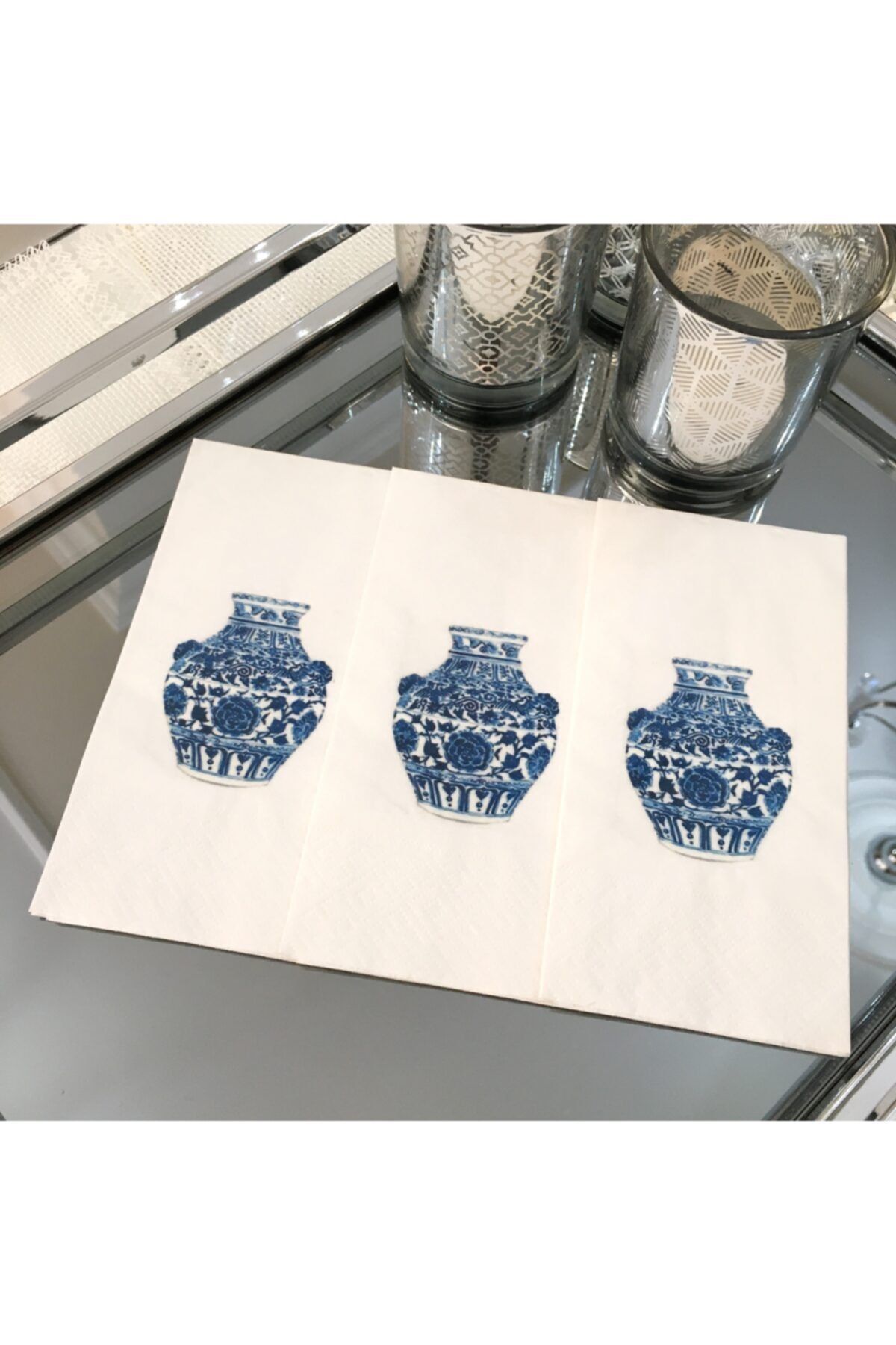 busrasdesign Bleu Blanc Vazo Kapaksız Sunum Peçetesi 20li