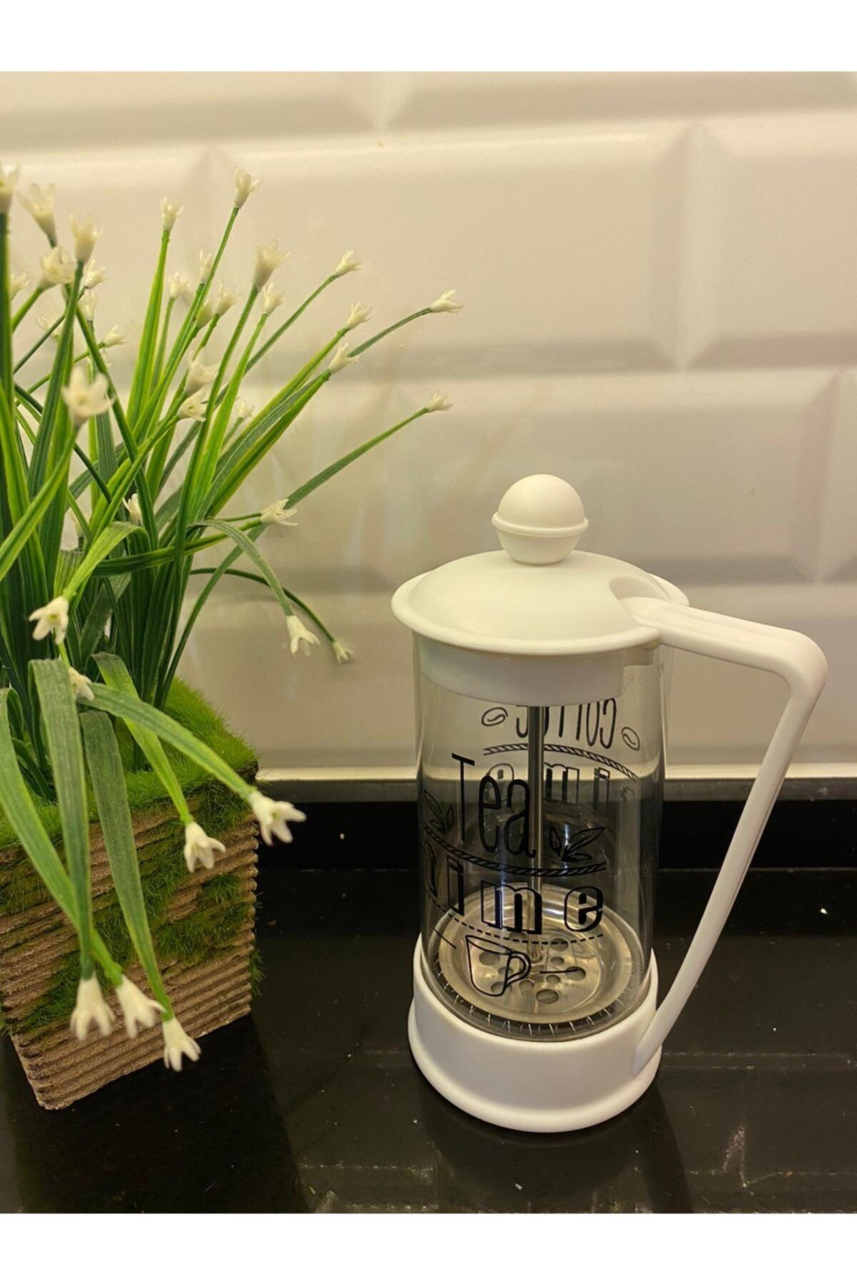 KRD Home French Press 350 ml Beyaz Üçgen Kulp