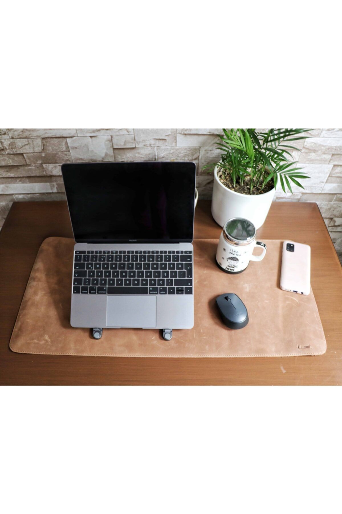 Lapt Deri Bilgisayar Matı 74cm X 34cm, Büyük Boy Mouse Pad, Masa Matı Camel