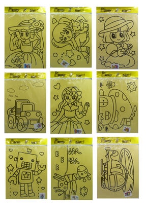 15 Ad. A4 Büyük Boy (kız-erkek) Kum Boyama Seti ( Erkek-7 Kız-8 Model 1'er Ad.) Image 6