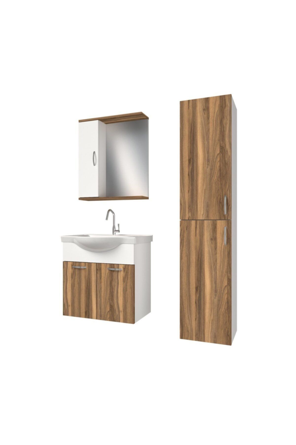 banos Kt2 Ayaksız 2 Kapaklı Lavabolu Tesbih Beyaz Mdf 65 Cm Banyo Dolabı Aynalı Üst Dolap Boy Dolabı
