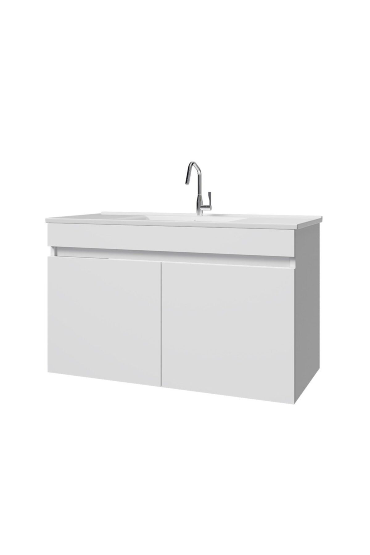 banos Ld3 Ayaksız 2 Kapaklı Lavabolu Beyaz Mdf 100 Cm Banyo Dolabı