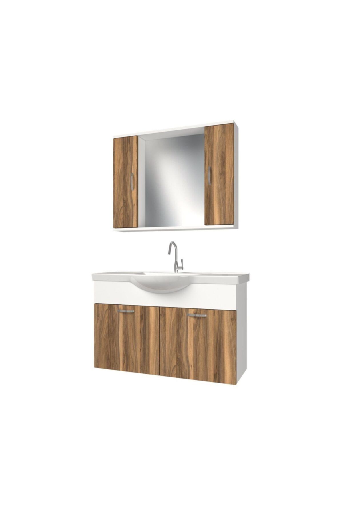 banos Kl6 Ayaksız 2 Kapaklı Lavabolu Tesbih Mdf 100 Cm Banyo Dolabı Aynalı Üst Dolabı