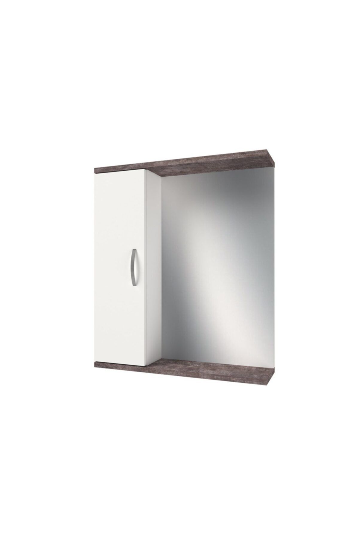 banos Ad3 Metal Kulplu Tek Kapaklı Beyaz Varşova Mdf 60 Cm Aynalı Banyo Üst Dolabı