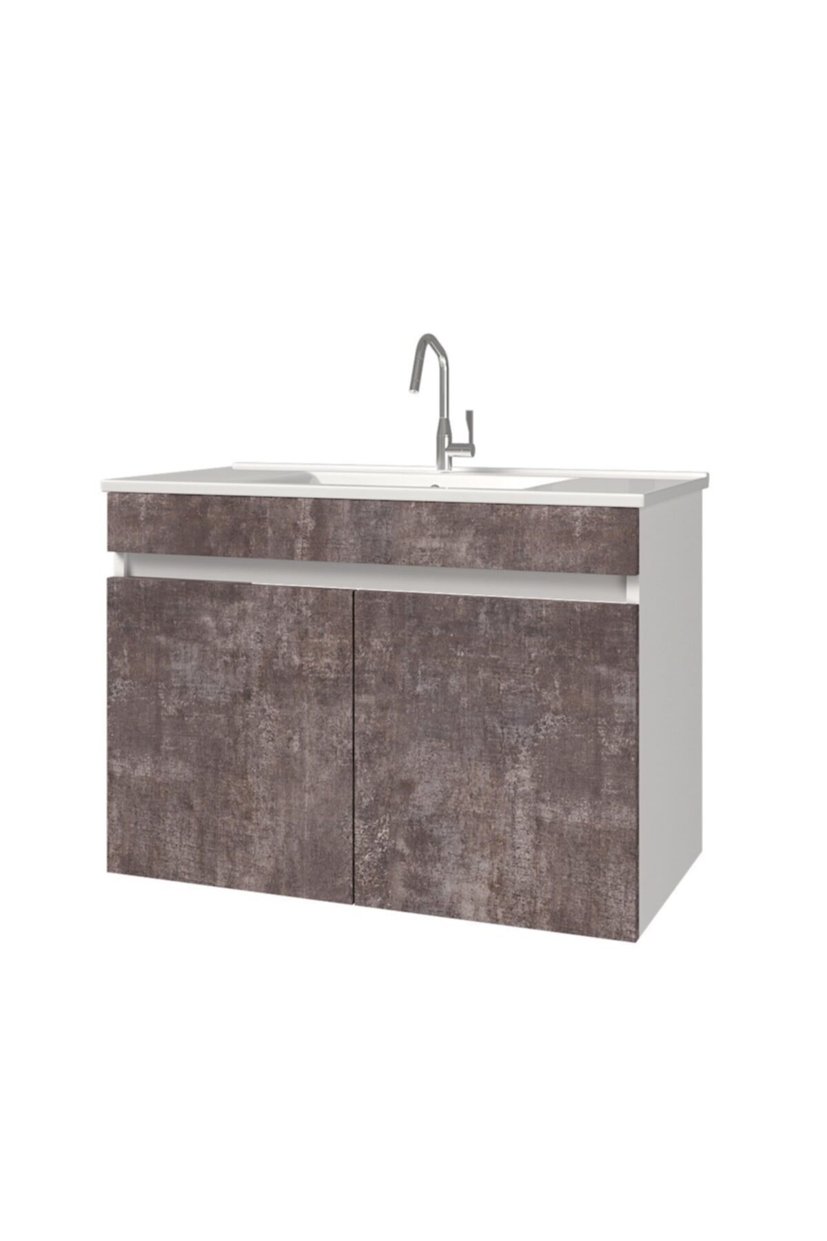 banos Ld3 Ayaksız 2 Kapaklı Lavabolu Varşova Mdf 85 Cm Banyo Dolabı