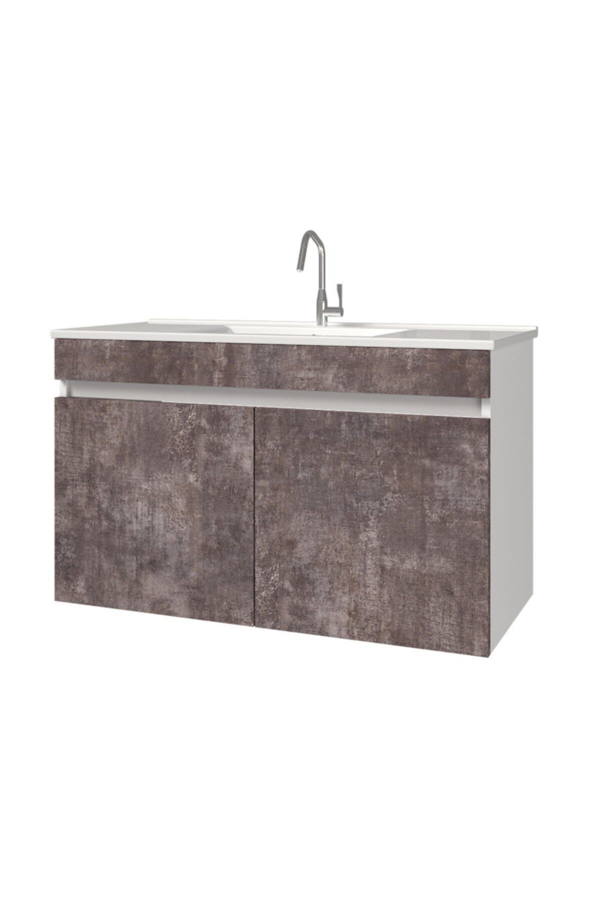 banos Ld3 Ayaksız 2 Kapaklı Lavabolu Varşova Mdf 100 Cm Banyo Dolabı