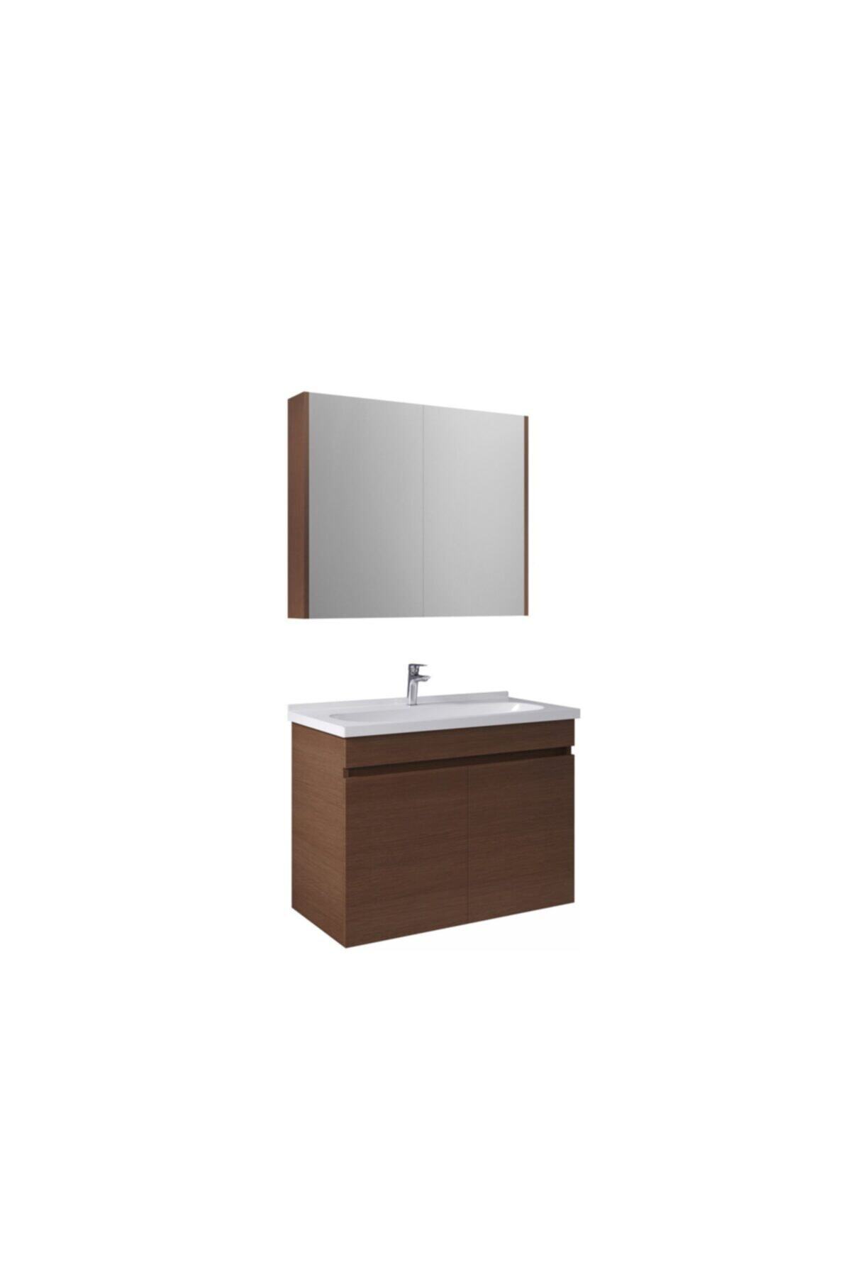 KALE Krea 80 Cm Kapaklı Banyo Dolabı Takımı Modern Ceviz