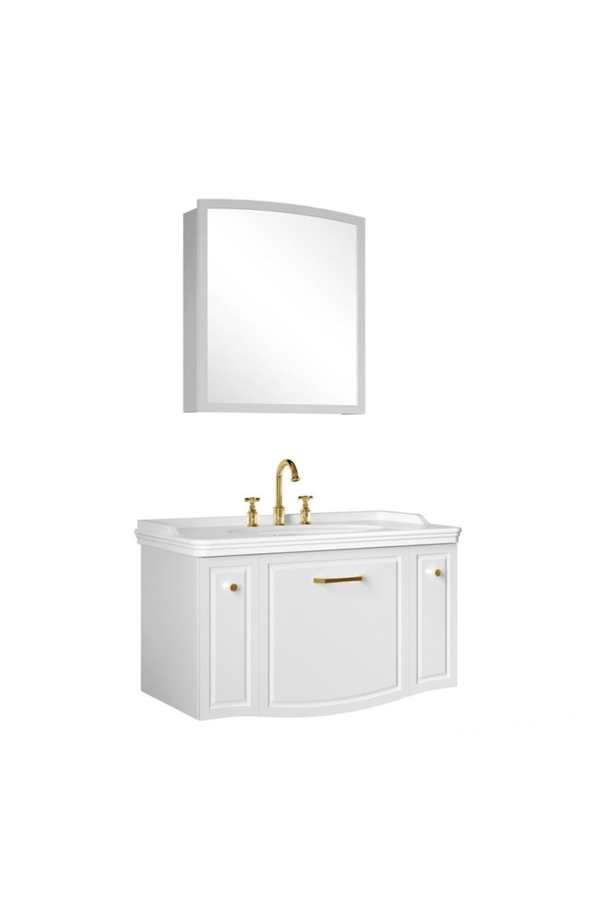 KALE Arte 100 Cm Banyo Dolabı Takımı Parlak Beyaz (3 Delikli Lavabo)