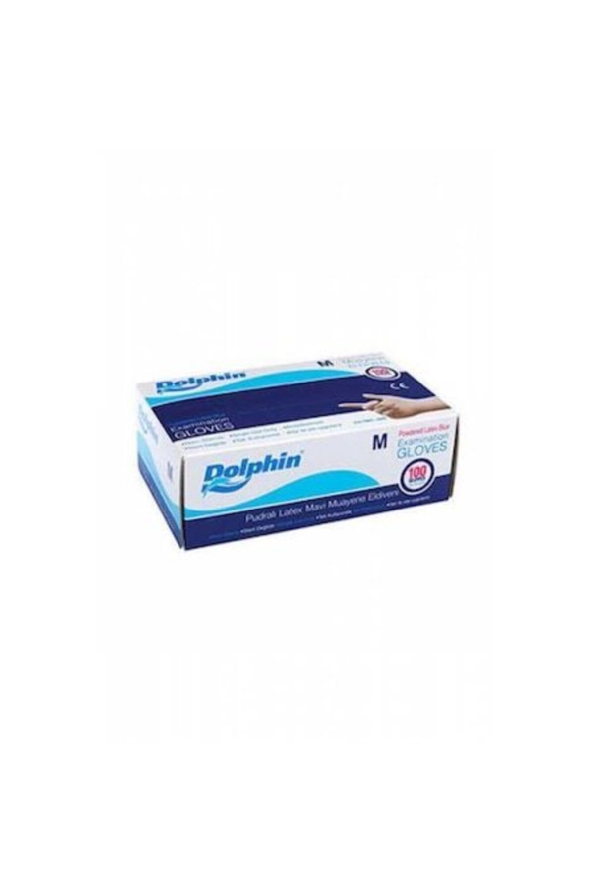 Dolphin Mavi Latex Pudralı Muayene Eldiveni M Beden 100 Lü