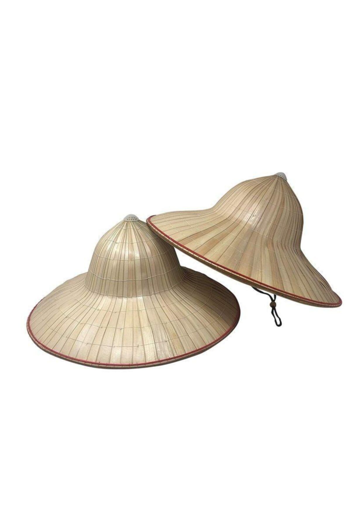 ekolpazar Naturel Renk Vietnamlı Konik Şapka Pvc Hasır