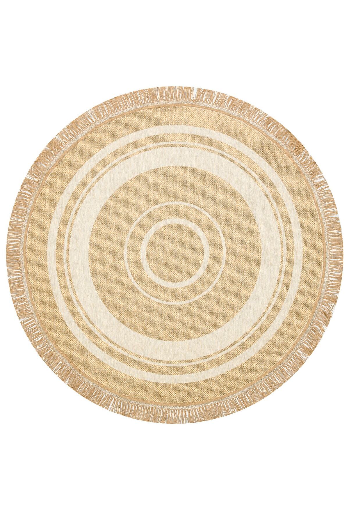 EVİMOD Eko Halı Brooklyn Brk 09 Ivory Hasır Dokulu Renkli Dokuma Modern Yuvarlak Kilim