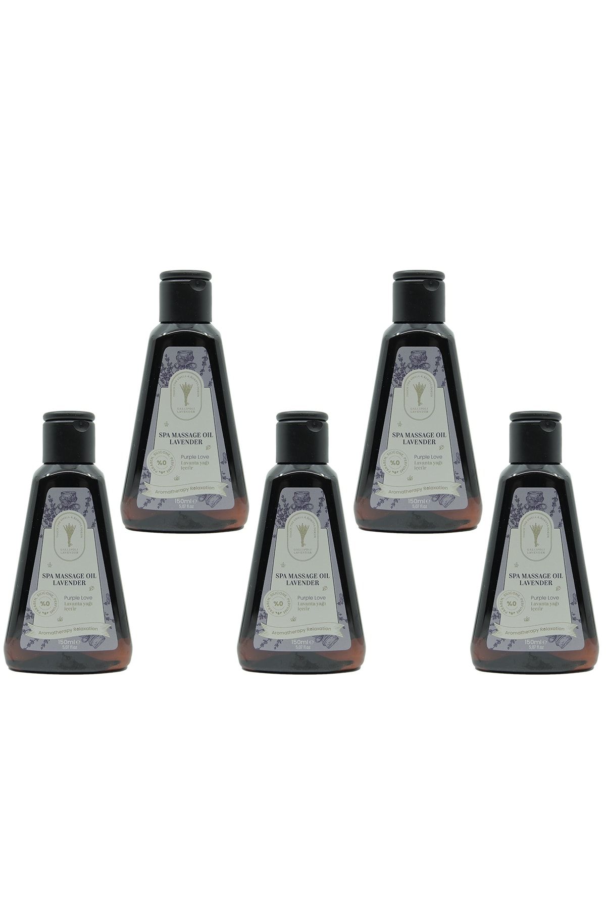 Gallipoli Lavender Lavanta Yağlı Doğal Bitkisel Masaj Yağı 150 ml Aromaterapi Masaj Yağı 5 Adet