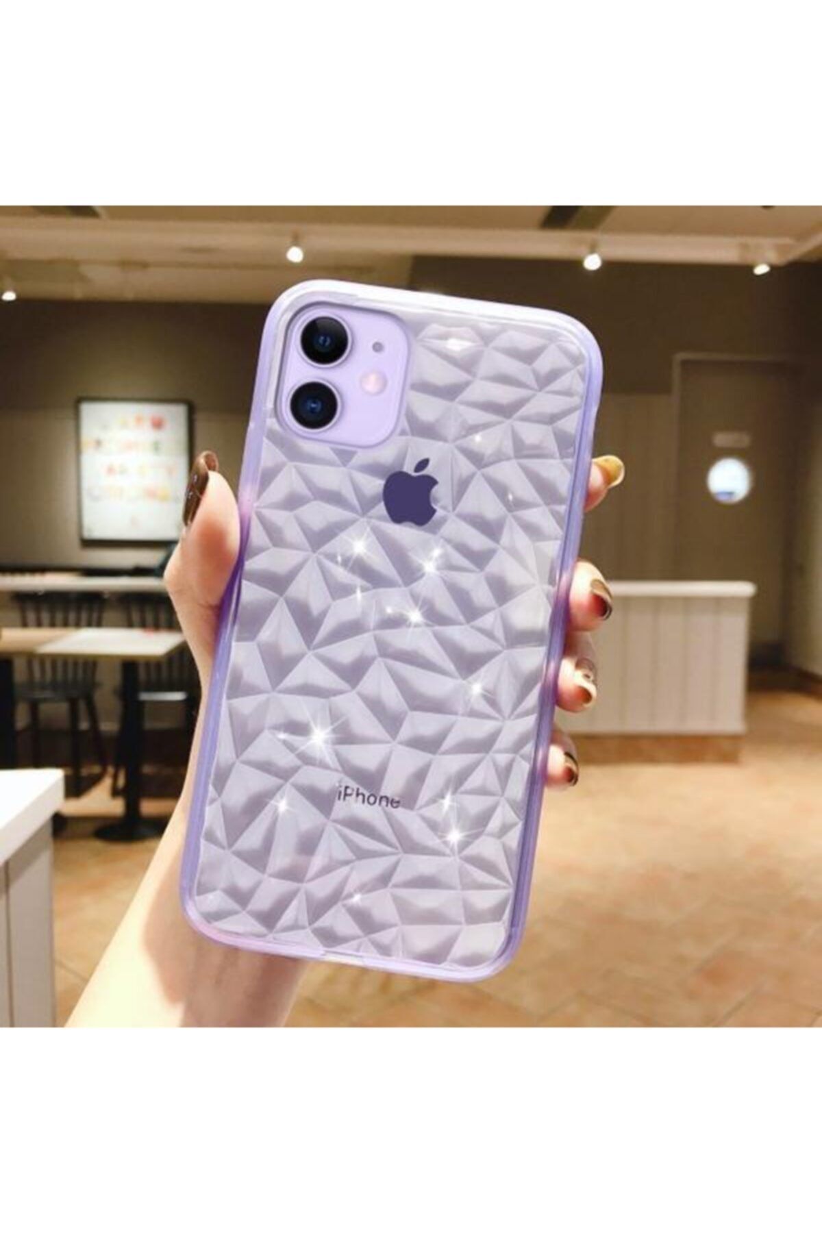 Go Aksesuar phone 11 (6.1) Uyumlu Lila Piramit Desen Darbe Önleyici Silikon Kılıf Aa Kalite