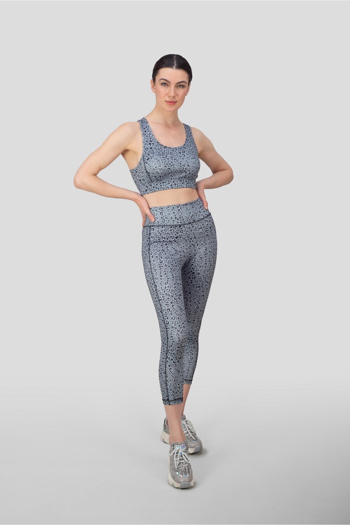 Ebru Şallı Sports Gri Leopar Bra