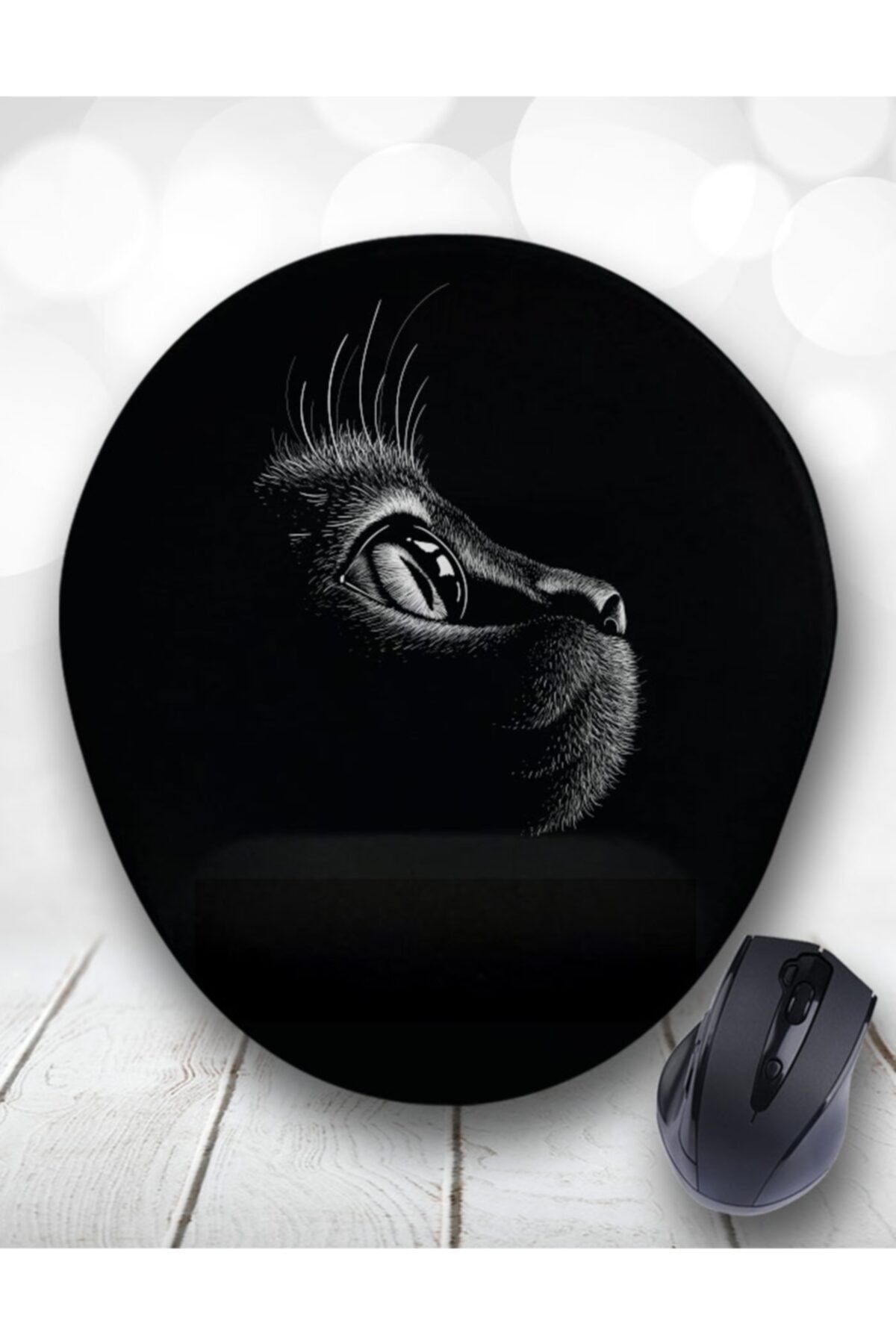 Atölye Çizgi Siyah Kedi Black Cat Bilek Destekli Mouse Pad