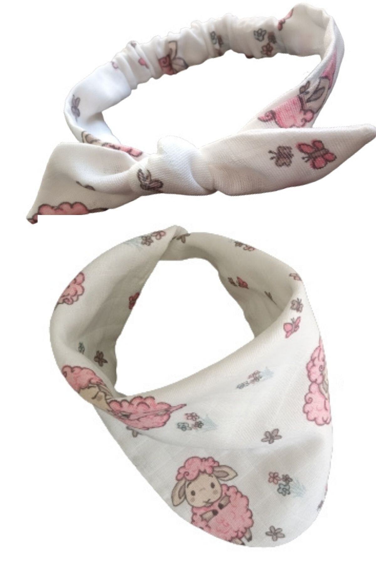 MYG Baby Müslin Mama Salya Önlüğü Fular Boyunluk Ve Müslin Bebek Saç Bandı Bandana
